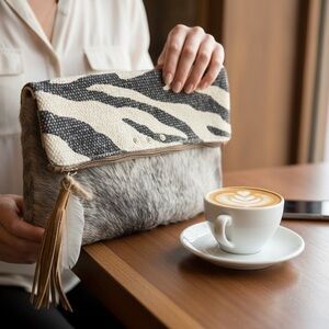 NWT Genuine Leather Zip clutch